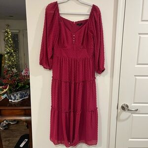 J Crew Tiered Swiss Dot Midi Dress 3/4 Sleeves Sweetheart Neckline AG545